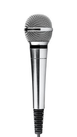 Silver microphone on white backgroundの写真素材