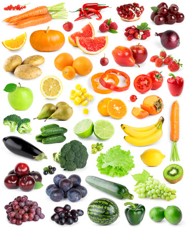 Color fruits and vegetables on white backgroundの写真素材