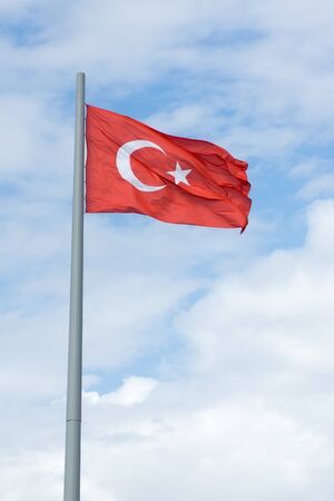Turkey flag on the blue skyの写真素材