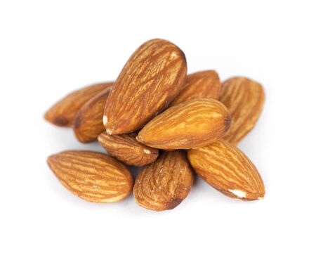 Almonds on white backgroundの写真素材