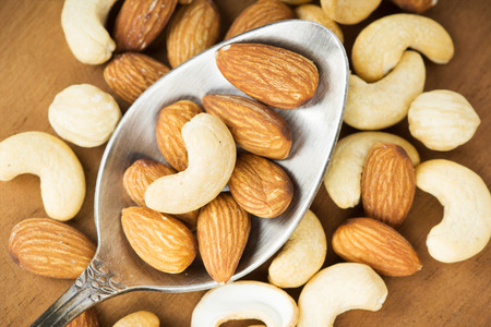 Healthy mixed nuts closeup. Food backgroundの写真素材