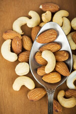 Healthy mixed nuts closeup. Food backgroundの写真素材