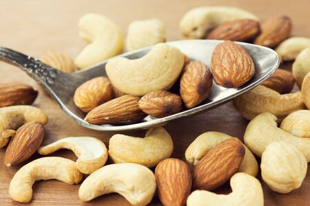Healthy mixed nuts closeup. Food backgroundの写真素材
