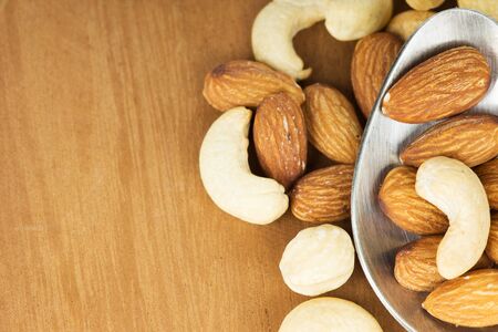 Healthy mixed nuts closeup. Food backgroundの写真素材