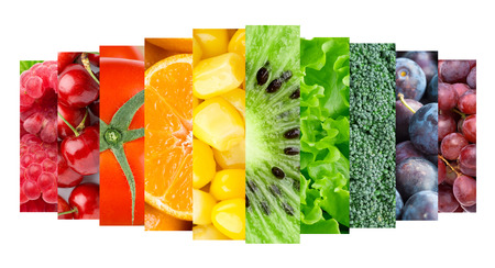 Collection with color fruits, berries and vegetables. Healthy food conceptの写真素材
