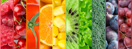 Healthy food background. Collection with color fruits, berries and vegetablesの写真素材