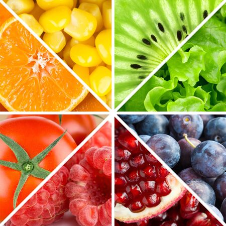 Color fruits, berries and vegetables. Healthy food backgroundの写真素材