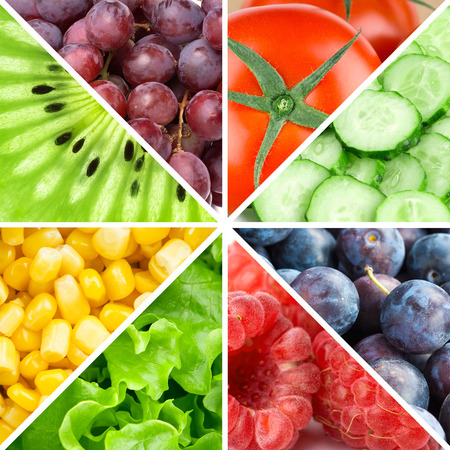 Healthy food background. Collection with color fruits, berries and vegetablesの写真素材