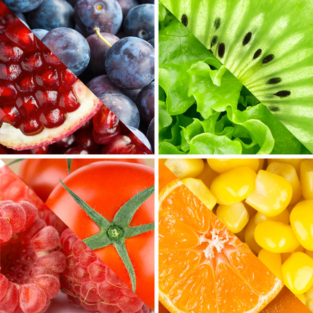 Fresh fruits, berries and vegetables. Healthy food backgroundの写真素材
