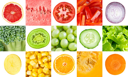 Collection with color fruits and vegetables. Food conceptの写真素材