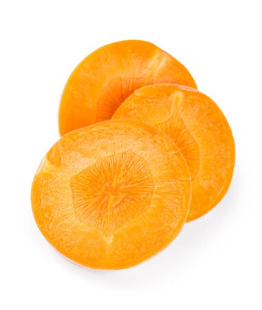 Fresh slice of carrot on white backgroundの写真素材