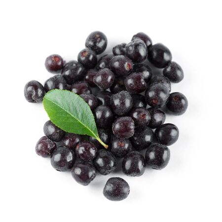 Fresh ripe chokeberry on white backgroundの写真素材