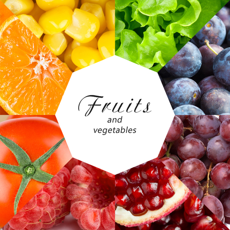 Fresh fruits and vegetables. Healthy food conceptの写真素材