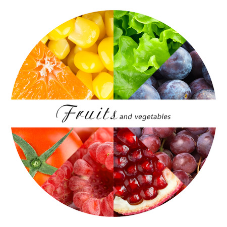 Fresh fruits and vegetables. Healthy food conceptの写真素材