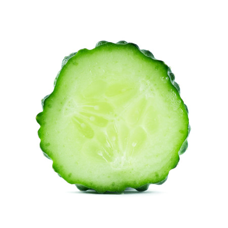 Fresh slice cucumber on white backgroundの写真素材