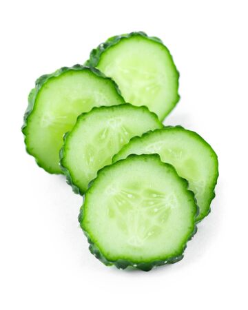 Fresh slice cucumber on white backgroundの写真素材