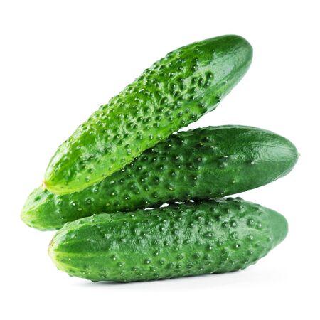 Fresh cucumbers on white backgroundの写真素材