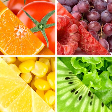 Fresh color fruits, berries and vegetables. Healthy food backgroundの写真素材