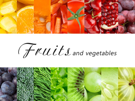 Fresh color fruits and vegetables. Healthy food conceptの写真素材