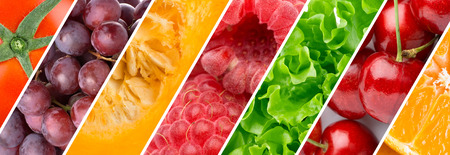 Fresh food background. Collection with different fruits, berries and vegetablesの写真素材