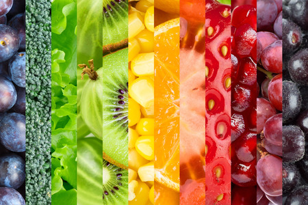 Fresh food background. Collection with different fruits, berries and vegetablesの写真素材