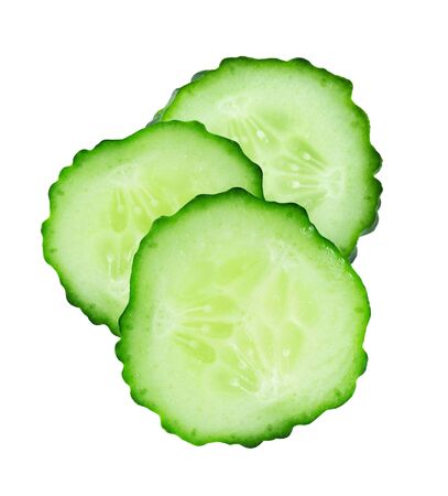 Fresh cucumber slices on white backgroundの写真素材
