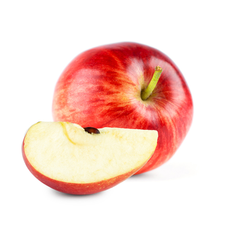 Red apple closeup on white backgroundの写真素材