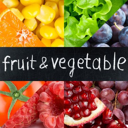 Fresh color fruits and vegetables concept. Food backgroundの写真素材