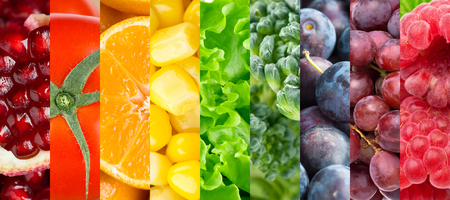 Fresh food. Healthy food background. Collection of different fruits, berries and vegetablesの写真素材