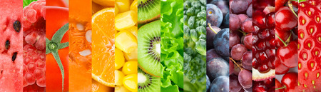 Collection with different fruits, berries and vegetables. Healthy food backgroundの写真素材