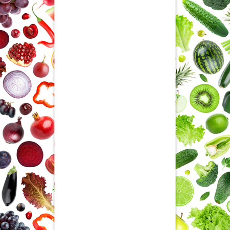 Fresh food concept. Fruits and vegetables on white backgroundの写真素材
