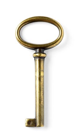 Golden door key on white backgroundの写真素材
