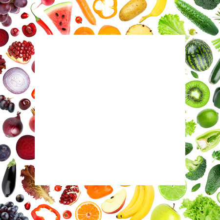 Fresh fruits and vegetables frame. Food conceptの写真素材
