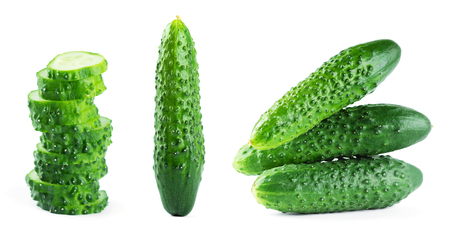 Fresh cucumbers on white backgroundの写真素材