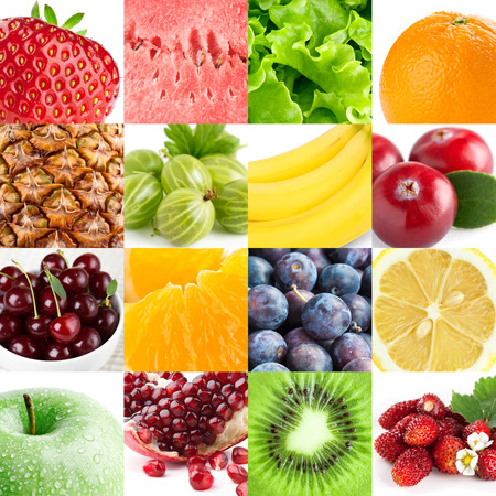 Collection with color fruits and berries. Food backgroundの写真素材