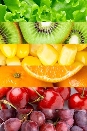 Collection with fruits, berries and vegetables. Healthy food backgroundの写真素材