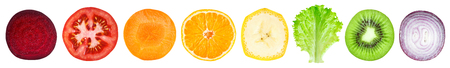 Slices of fruit and vegetable isolated on white backgroundの写真素材