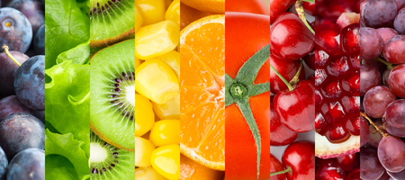 Background of fruits, berries and vegetables. Fresh foodの写真素材