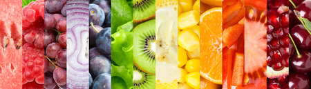 Collection with fruits, berries and vegetables. Healthy food backgroundの写真素材