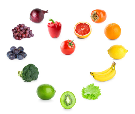 Color fruits and vegetables on white background. Food conceptの写真素材