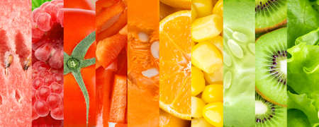 Background of fruits, berries and vegetables. Fresh foodの写真素材