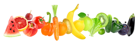 Color fruits and vegetables on white background. Food conceptの写真素材