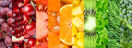 Fruits, berries and vegetables background. Fresh foodの写真素材