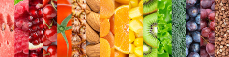 Healthy food background. Collection with different fruits, vegetables and healthy eatingの写真素材