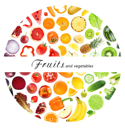 Fresh fruits and vegetables. Healthy food conceptの写真素材