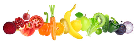 Fruits and vegetables on white background. Healthy food conceptの写真素材