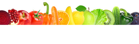 Fruits and vegetables on white background. Healthy food conceptの写真素材