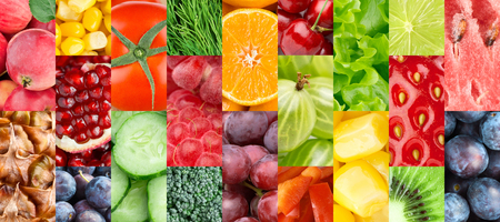 Fresh fruits and vegetables. Food background. Collection of color fruit and vegetablesの写真素材