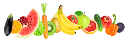 Fruits and vegetables on white background. Food conceptの写真素材
