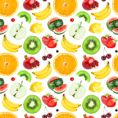 Fruits seamless pattern. Background of fresh falling mixed fruits. Healthy foodの写真素材